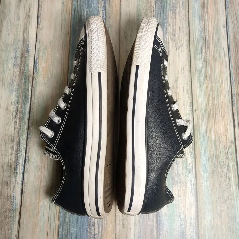 Converse All Star Youth 5.5 Black Faux Leather Low Top Shoes Sneakers Chucks